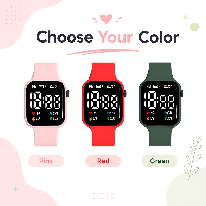 3pcs Square LED Digital Watch Set, Unisex Gift